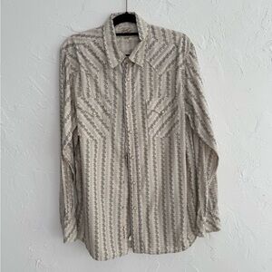 Vintage Lucky Brand Men's Cream Floral Long Sleeve Western Button Down Shirt - L